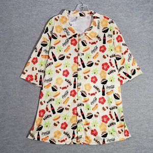 San Francisco Giants Men Button‎ Up Shirt XL Cream Hawaiian Logo All Over Print